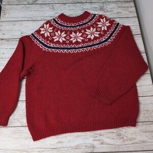 Red Nordic Fair Isle Christmas Wool Sweater Handmade